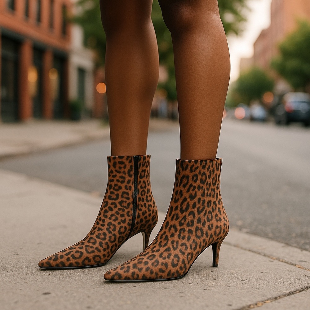 MUSSE Chic Leopard Print Ankle Boots